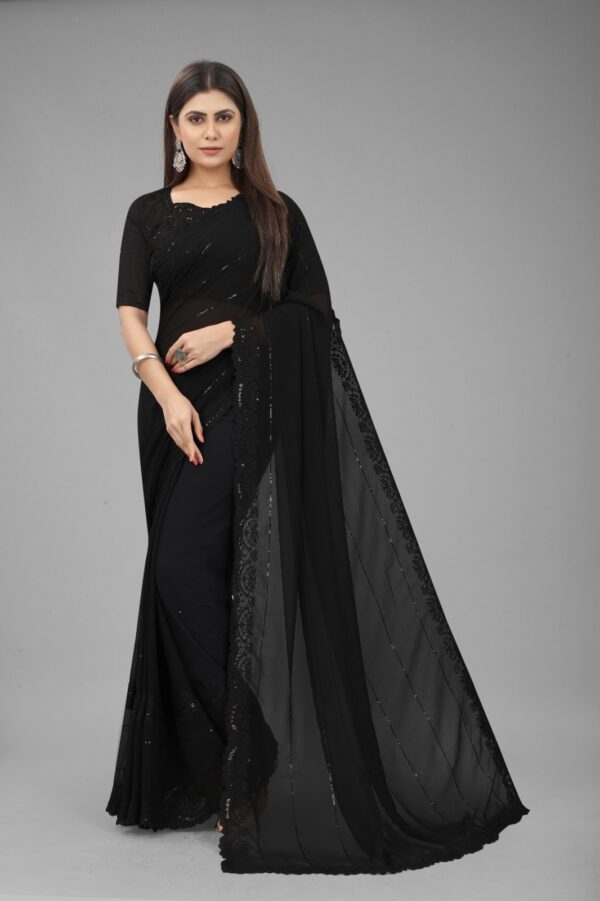 Bollywood Saree - Priyanka Chopra Style Black Saree with Blouse (2)