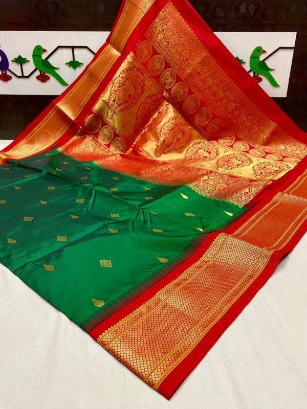 Copper Golden Kadiyal Paithani Green-Cyan Red (5)