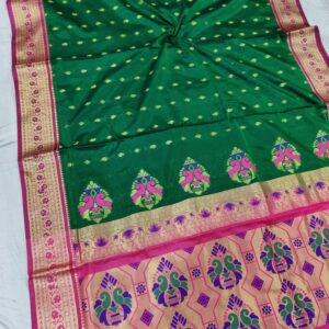 Fancy Banarasi Acrylic Silk Nauvari Paithani Sarees Green
