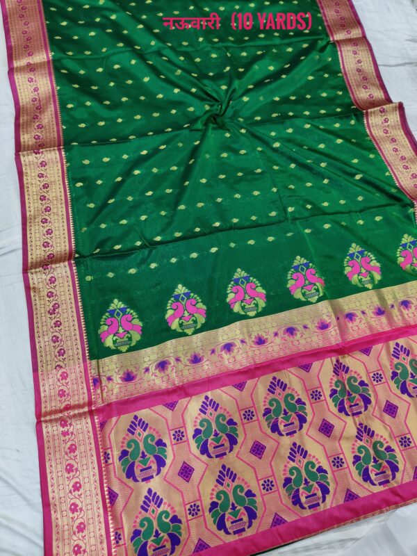 Fancy Banarasi Acrylic Silk Nauvari Paithani Sarees Green
