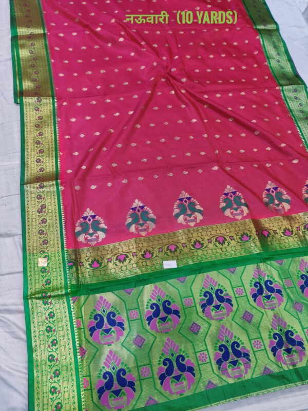 Fancy Banarasi Acrylic Silk Nauvari Paithani Sarees Pink