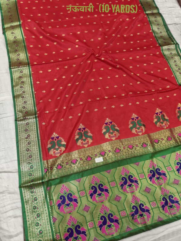 Fancy Banarasi Acrylic Silk Nauvari Paithani Sarees Red
