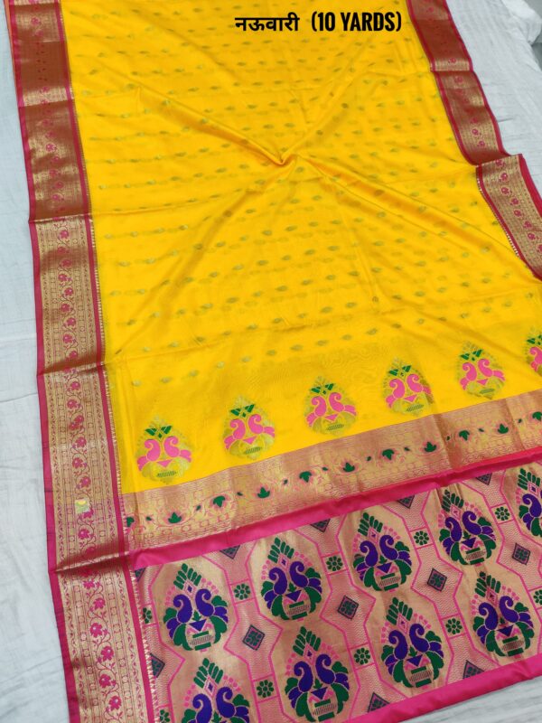 Fancy Banarasi Acrylic Silk Nauvari Paithani Sarees Yellow