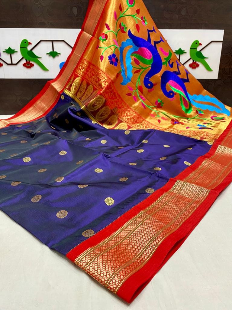 Fancy Pallu Paithani Soft Silk Saree Blue Fancy Pallu Paithani Soft Silk Saree Blue