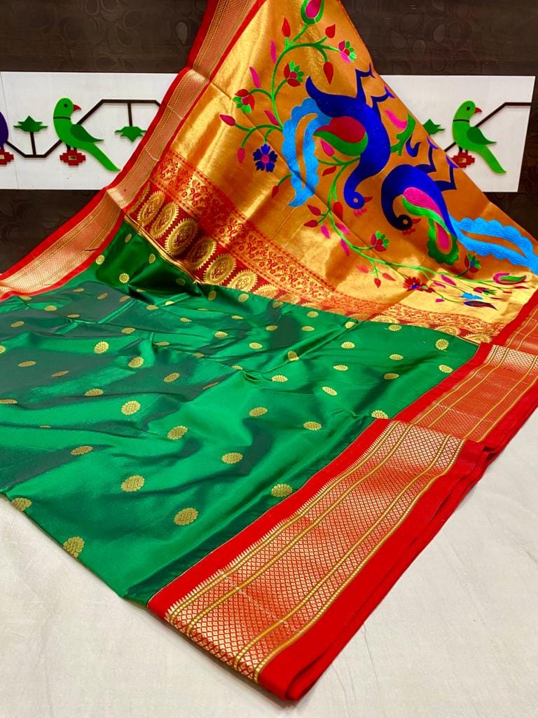 Fancy Pallu Paithani Soft Silk Saree Green Fancy Pallu Paithani Soft Silk Saree Green