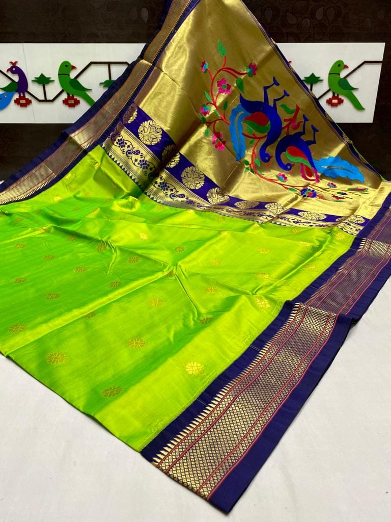 Fancy Pallu Paithani Soft Silk Saree Greenish Yellow Fancy Pallu Paithani Soft Silk Saree Greenish Yellow