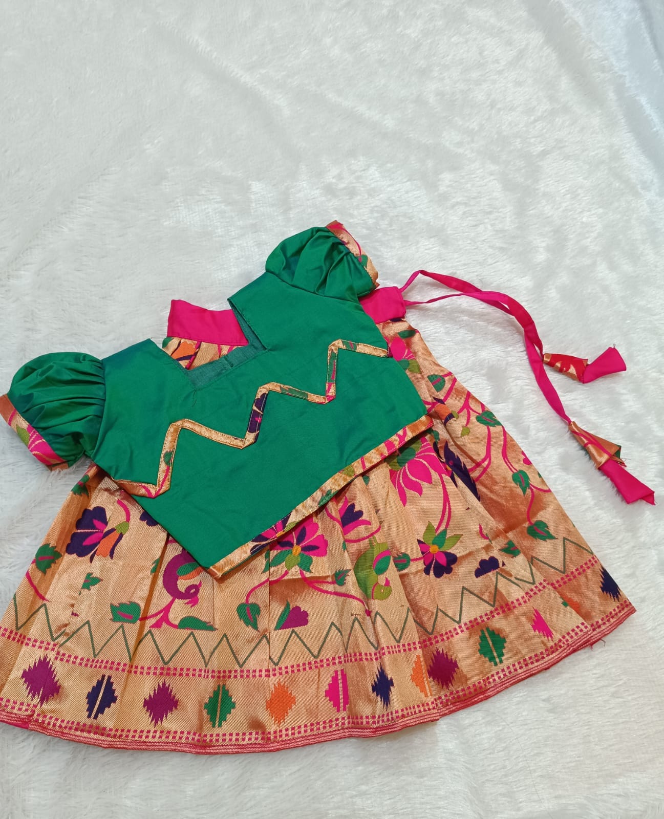 Green Paithani Lehenga for baby girl (2) Green Paithani Lehenga for baby girl (2)