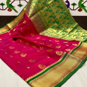Mango & Kuyari Kadiyal Paithani Fine Soft Silk Saree Pink