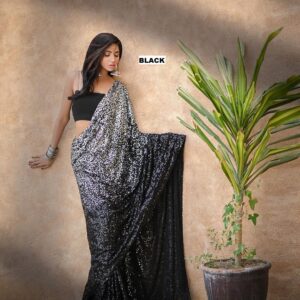 Partywear Bollywood Style Georgette Sequence Work Saree Black