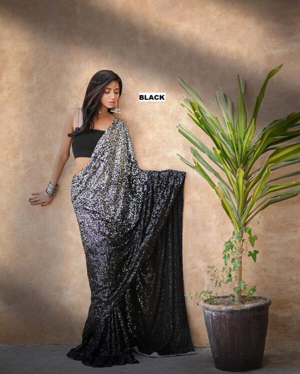 Partywear Bollywood Style Georgette Sequence Work Saree Black