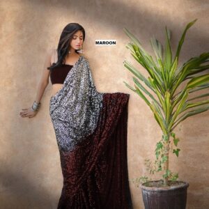 Partywear Bollywood Style Georgette Sequence Work Saree Maroon