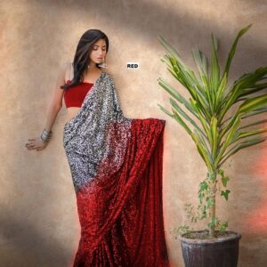 Partywear Bollywood Style Georgette Sequence Work Saree Red