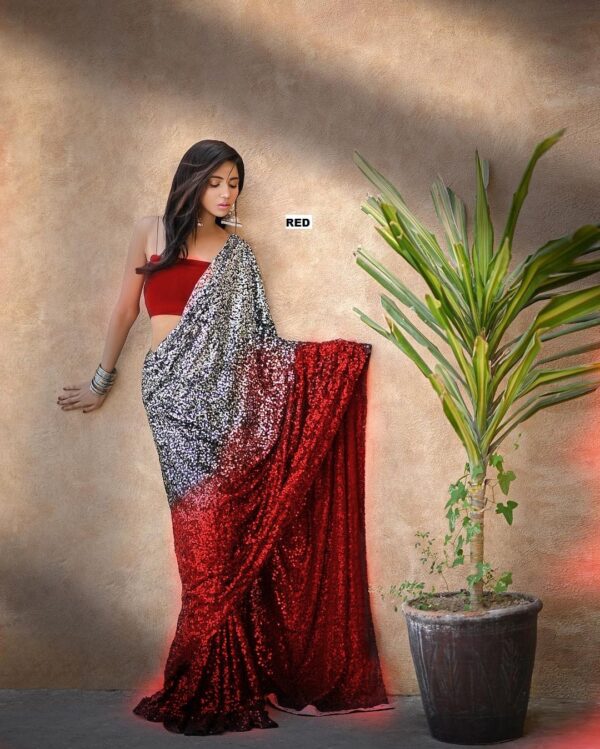 Partywear Bollywood Style Georgette Sequence Work Saree Red