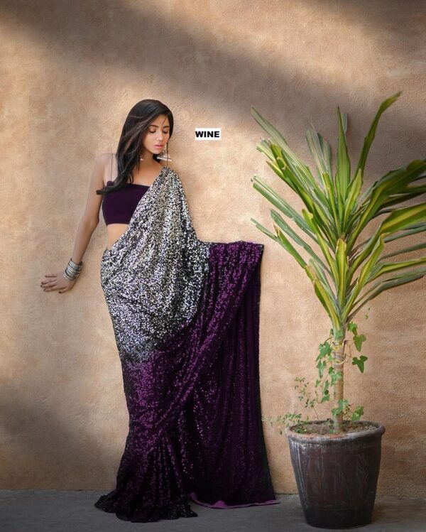 Partywear Bollywood Style Georgette Sequence Work Saree Wine