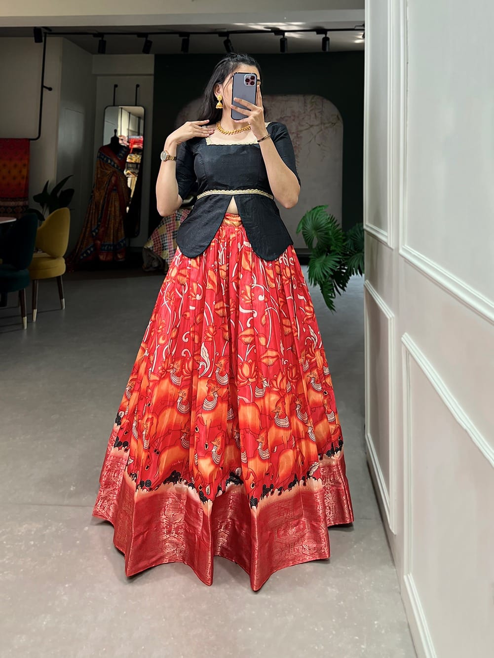 Orange Dola Silk Lehenga Choli - 2 Orange Dola Silk Lehenga Choli - 2