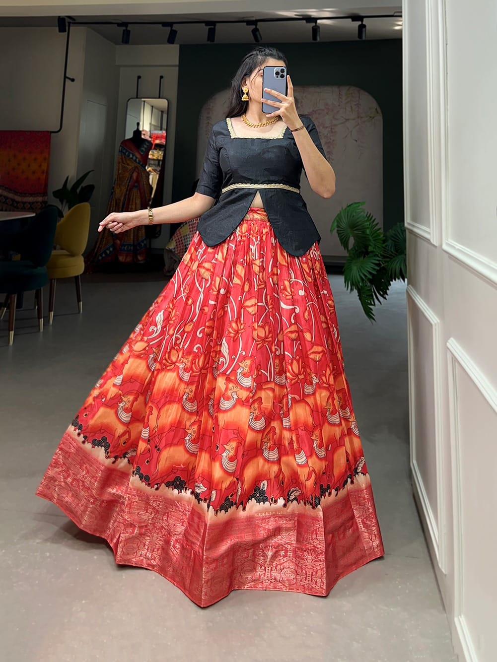 Orange Dola Silk Lehenga Choli - 2 (2) Orange Dola Silk Lehenga Choli - 2 (2)