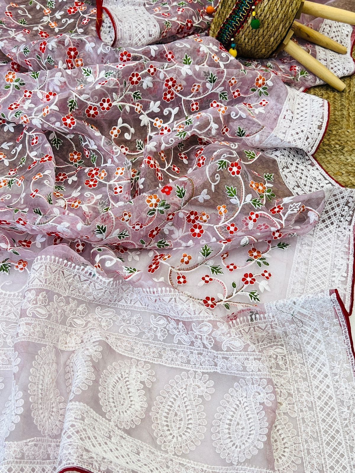 Organza chikankari saree Purple Organza chikankari saree Purple