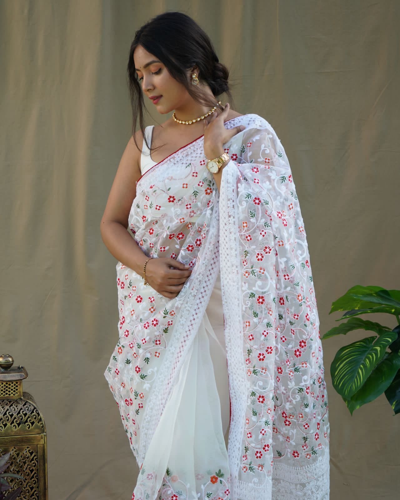 Organza chikankari saree White 2 Organza chikankari saree White 2
