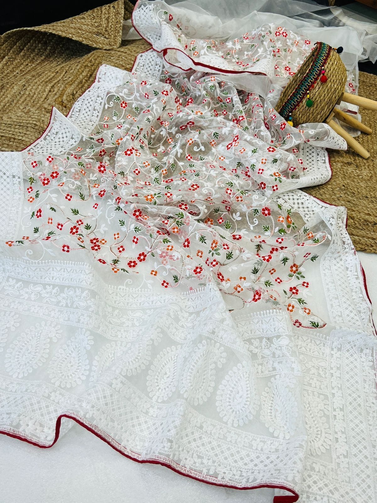 Organza chikankari saree White (2) Organza chikankari saree White (2)