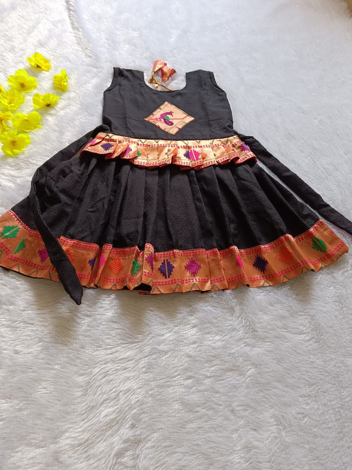 Sankranti special Baby Girl Black Paithani Frock_DN.1_4 Sankranti special Baby Girl Black Paithani Frock_DN.1_4