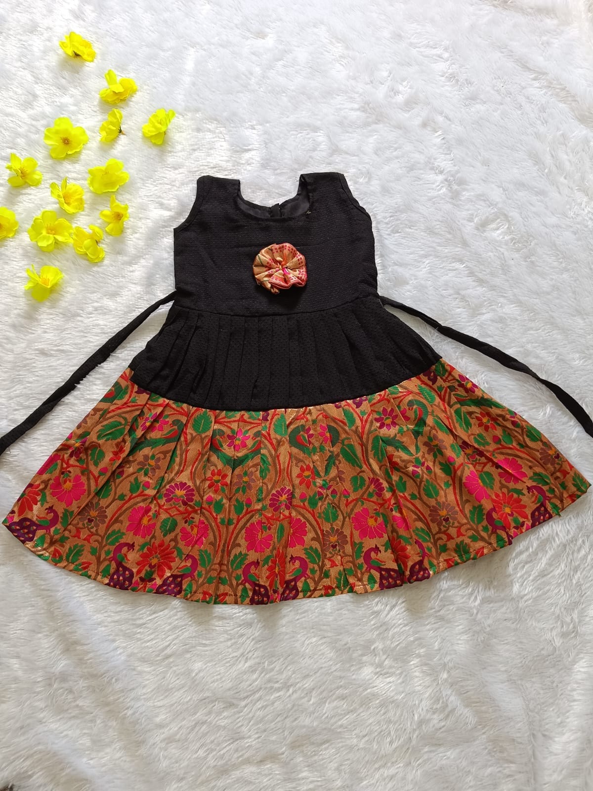 Sankranti special Baby Girl Black Paithani Frock_DN.4_1 Sankranti special Baby Girl Black Paithani Frock_DN.4_1