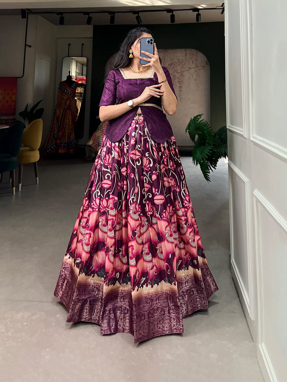 Wine Dola Silk Lehenga Choli - 2 (2) Wine Dola Silk Lehenga Choli - 2 (2)