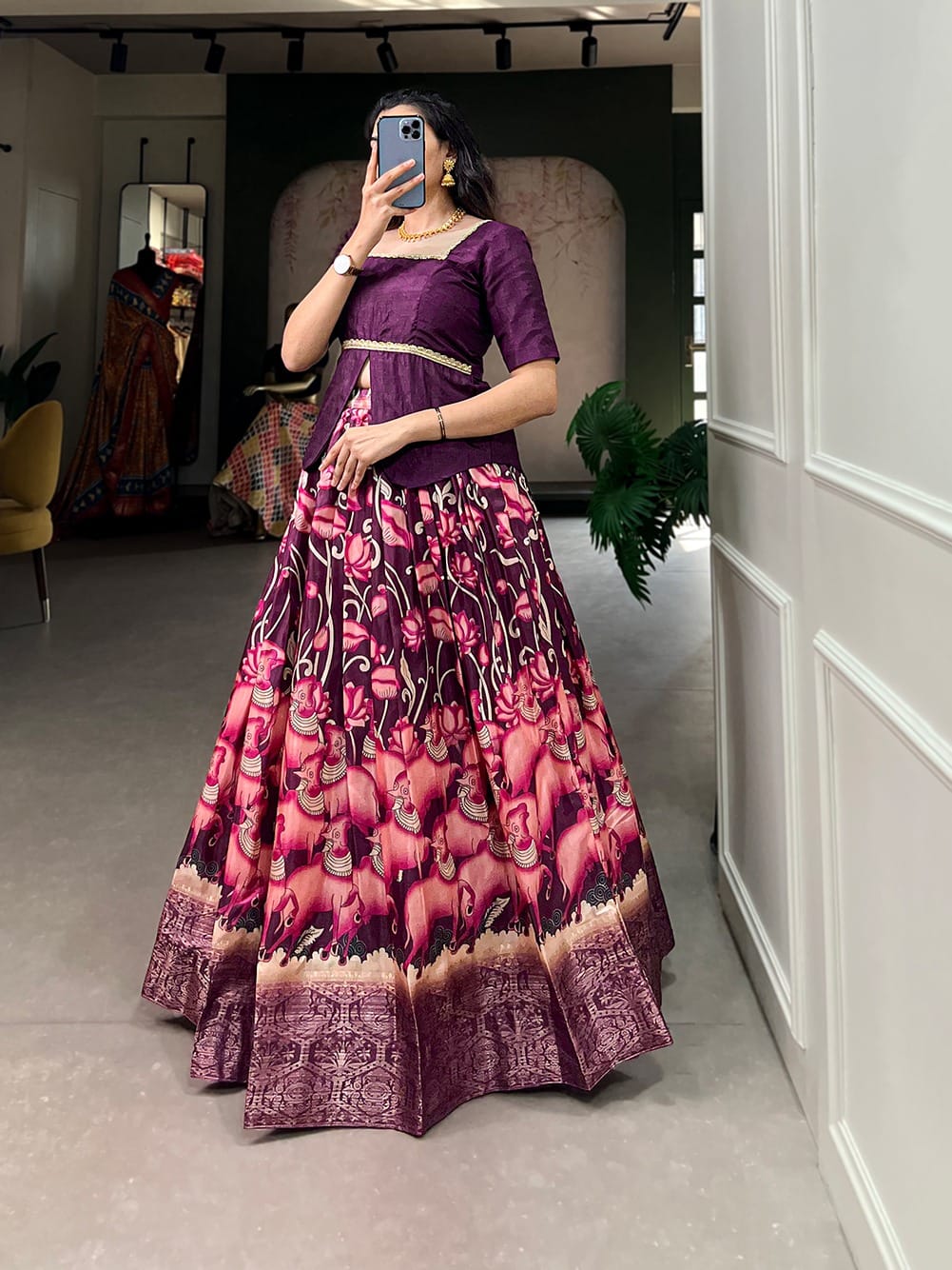 Wine Dola Silk Lehenga Choli - 2 Wine Dola Silk Lehenga Choli - 2