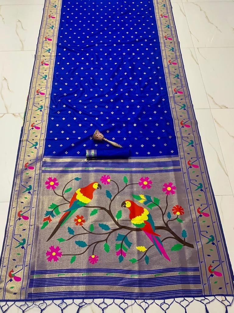 Women's Pure Soft Kanchivaram Paithani Saree Blue Product detail view 17
