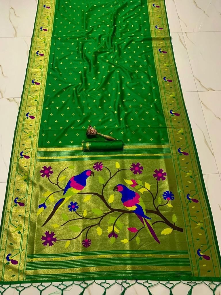 Women's Pure Soft Kanchivaram Paithani Saree Green Product detail view 16