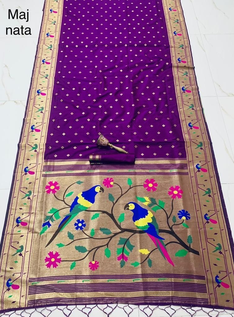 Women's Pure Soft Kanchivaram Paithani Saree Magenta Product detail view 15