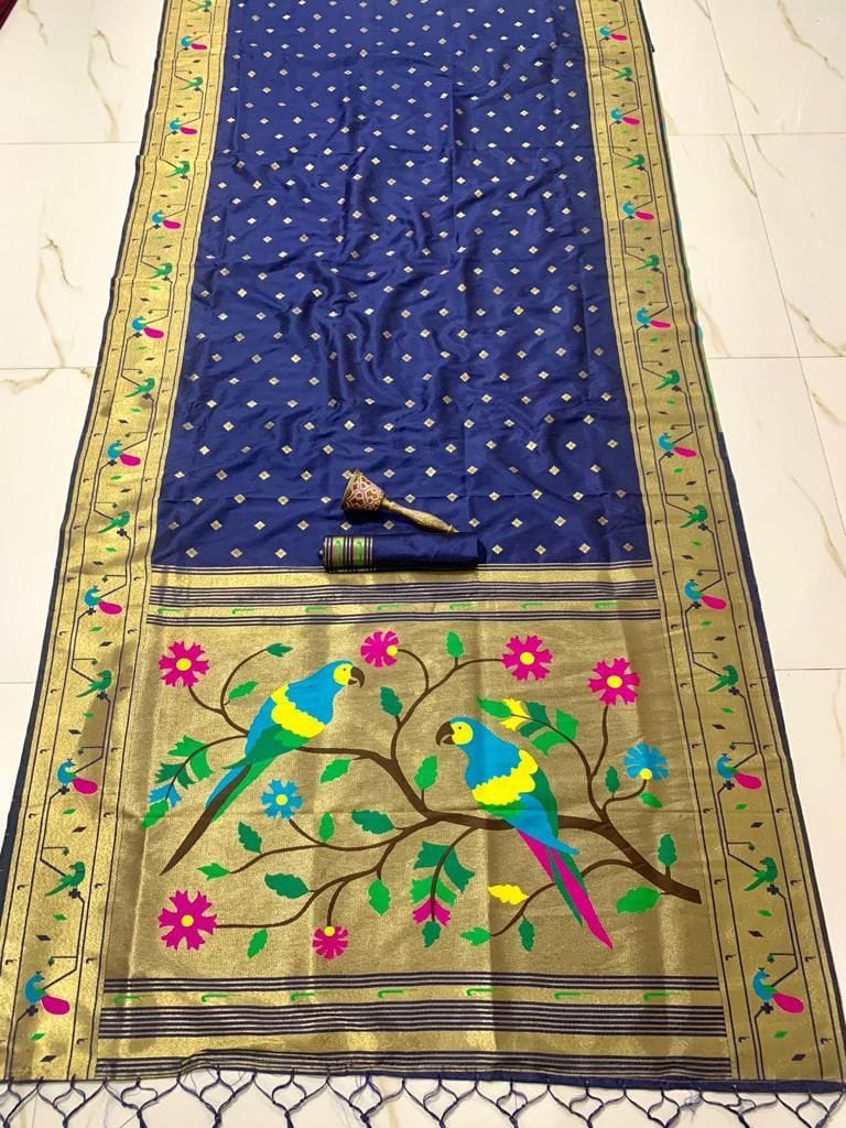 Women's Pure Soft Kanchivaram Paithani Saree Navy Blue Product detail view 14