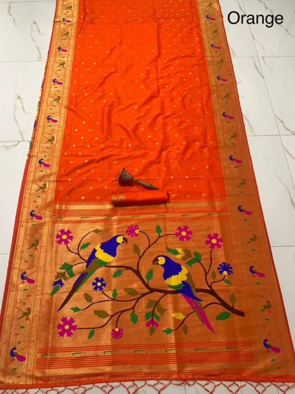 Women's Pure Soft Kanchivaram Paithani Saree Orange