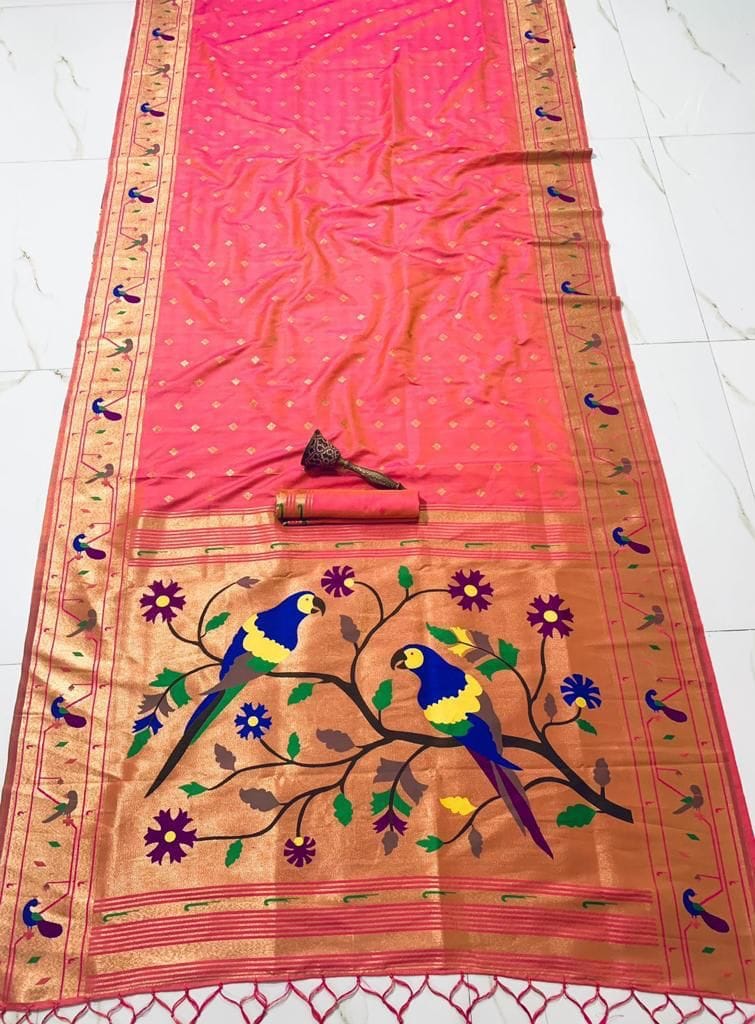 Women's Pure Soft Kanchivaram Paithani Saree Peach Product detail view 10