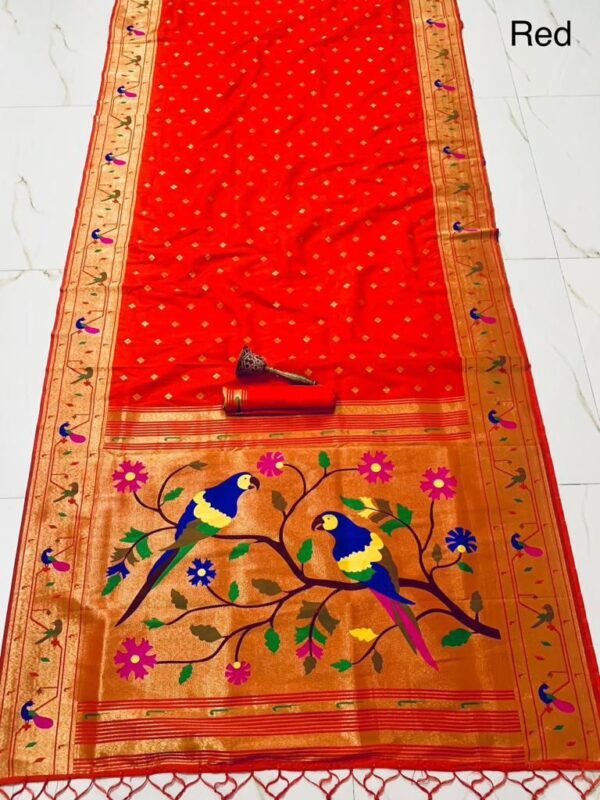 Women's Pure Soft Kanchivaram Paithani Saree Red