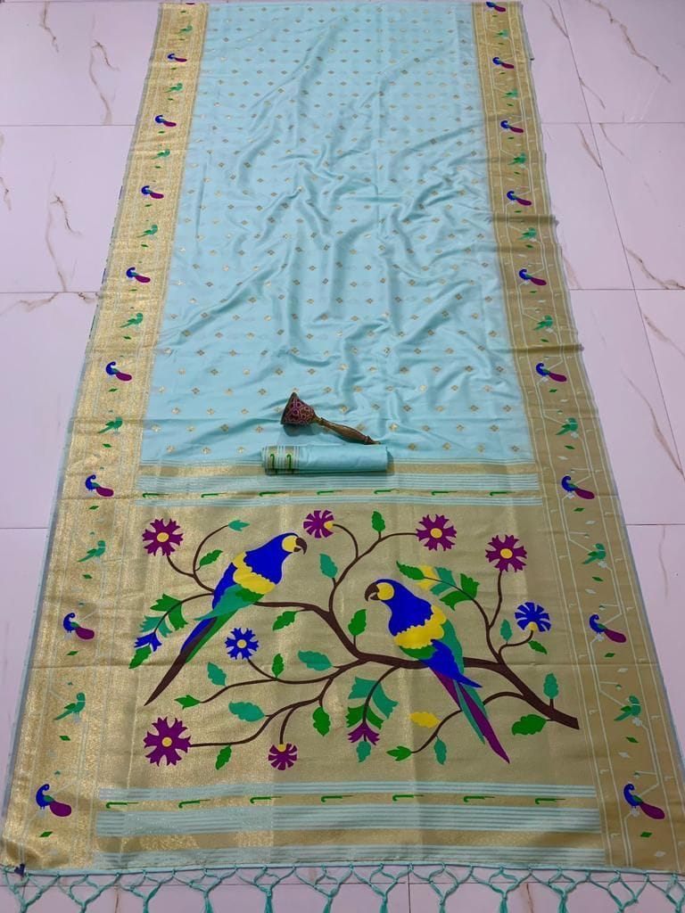 Women's Pure Soft Kanchivaram Paithani Saree Sky Blue Product detail view 8