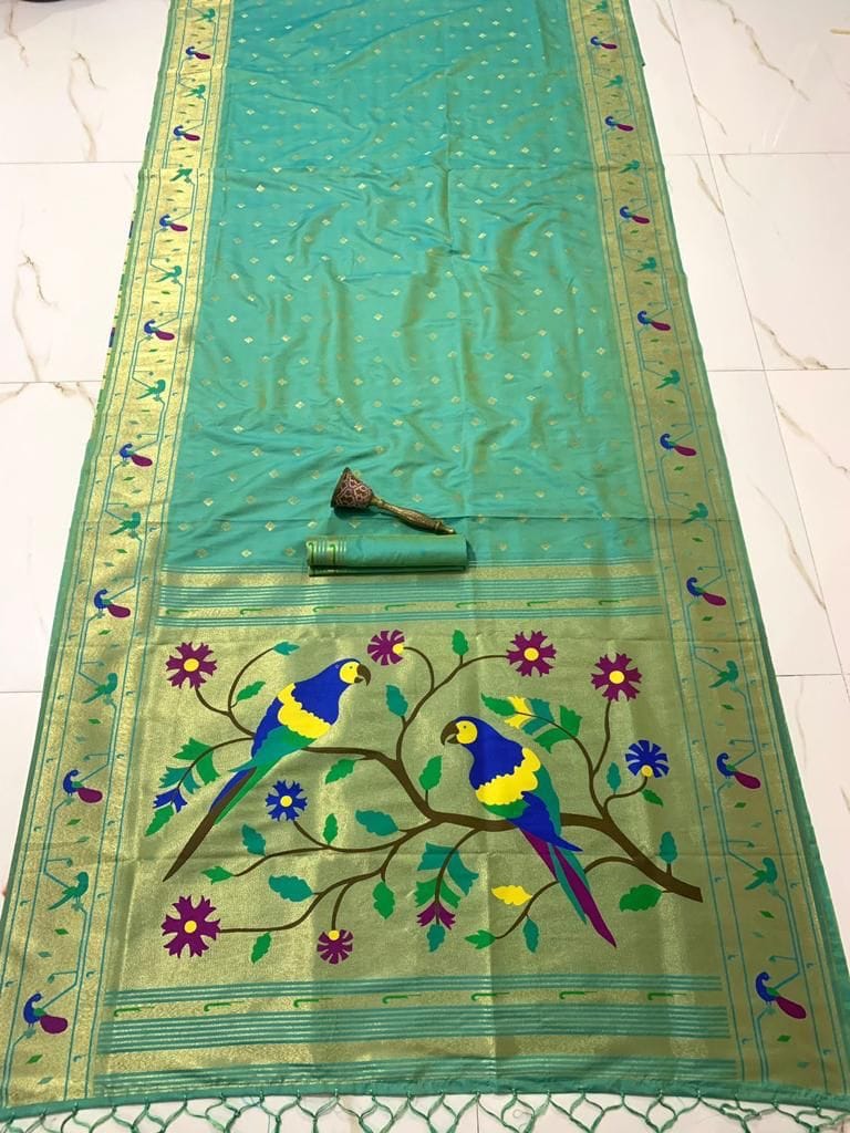 Women's Pure Soft Kanchivaram Paithani Saree Turquoise Product detail view 4