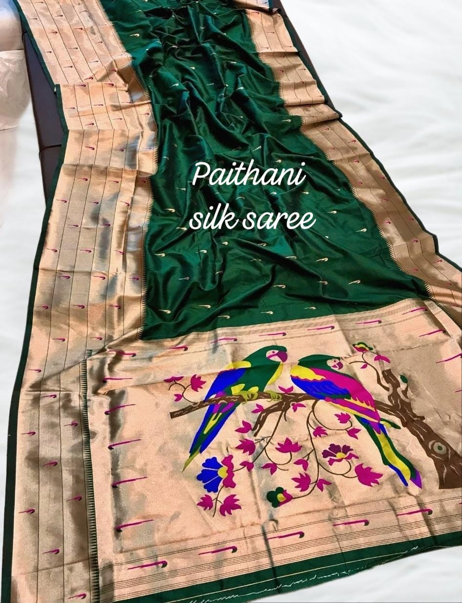 Kanchipuram Paithani Silk Saree Green Kanchipuram Paithani Silk Saree Green