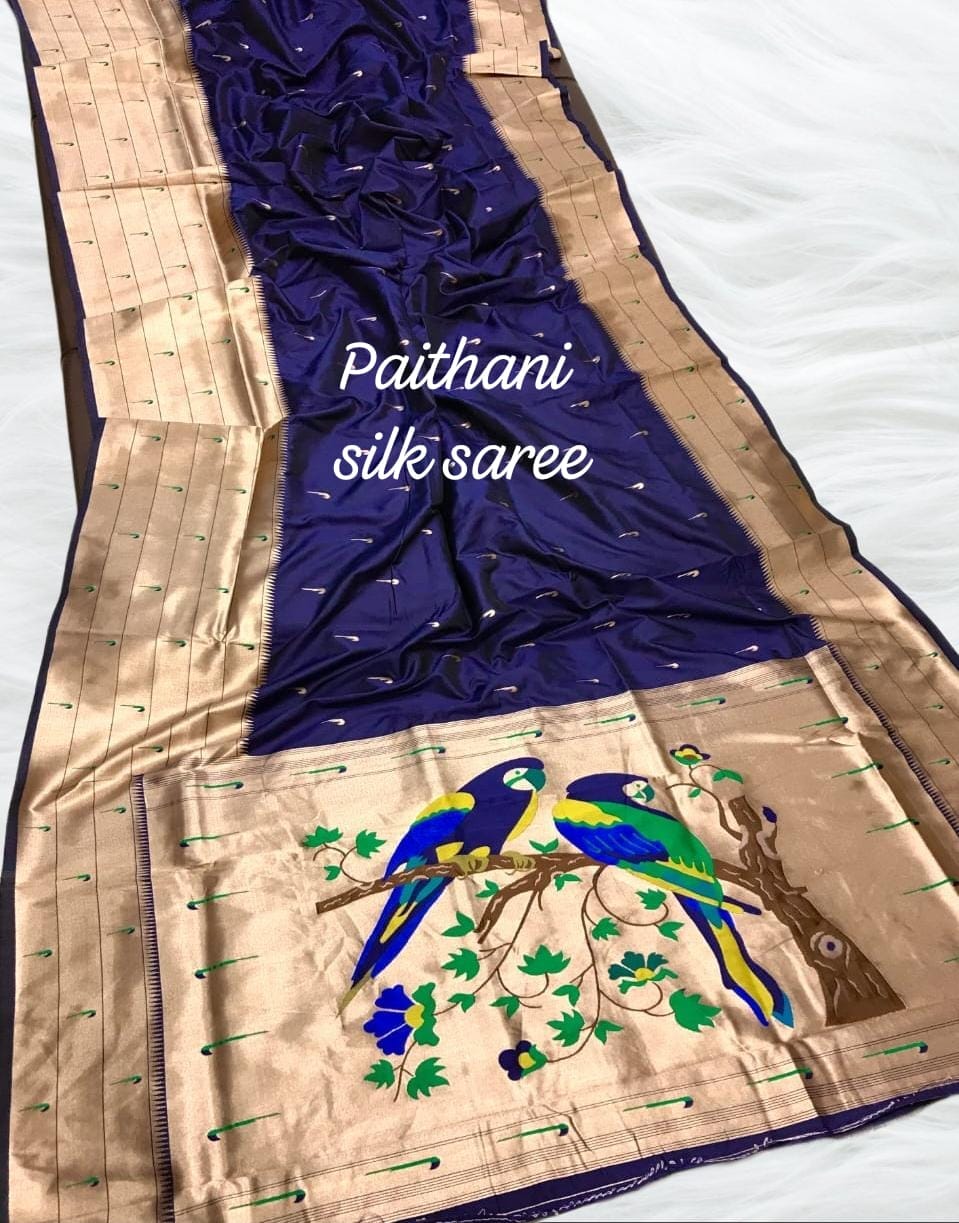 Kanchipuram Paithani Silk Saree Navy Blue Kanchipuram Paithani Silk Saree Navy Blue