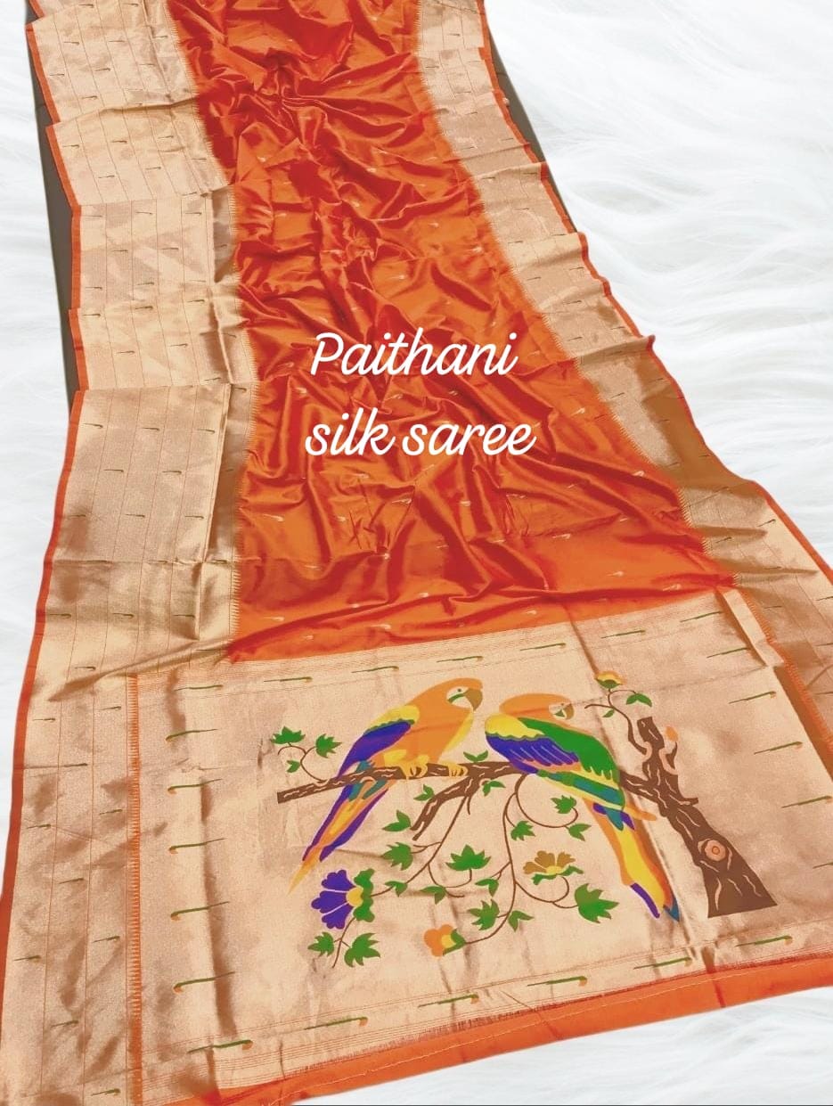 Kanchipuram Paithani Silk Saree Orange Kanchipuram Paithani Silk Saree Orange