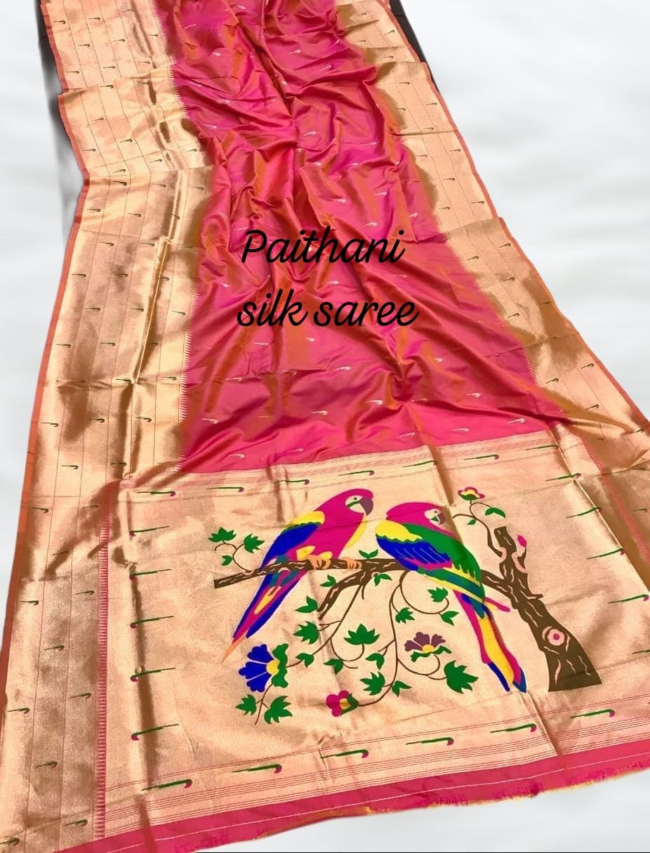 Kanchipuram Paithani Silk Saree Peach Kanchipuram Paithani Silk Saree Peach