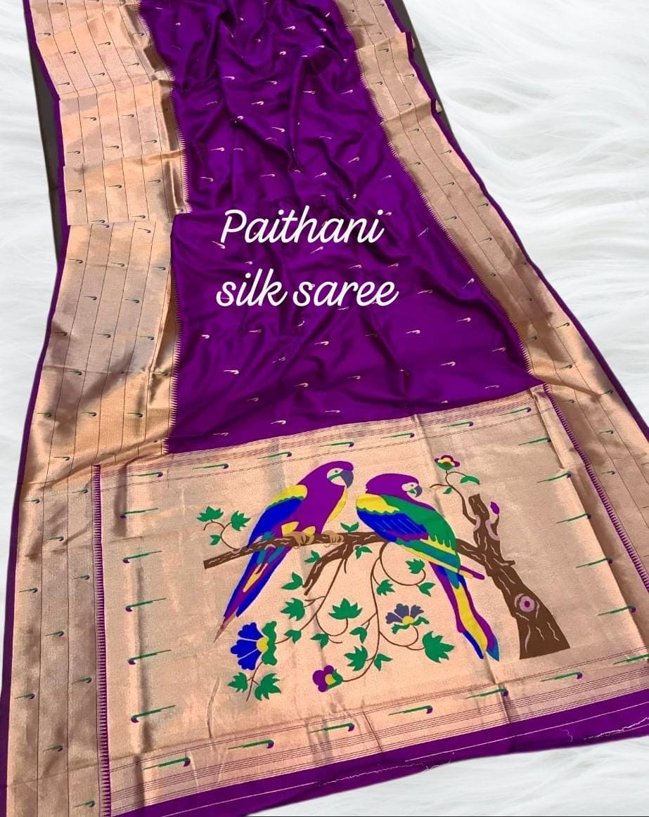 Kanchipuram Paithani Silk Saree Purple Kanchipuram Paithani Silk Saree Purple