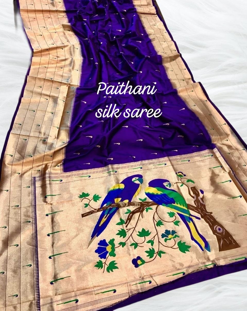 Kanchipuram Paithani Silk Saree Violet Kanchipuram Paithani Silk Saree Violet