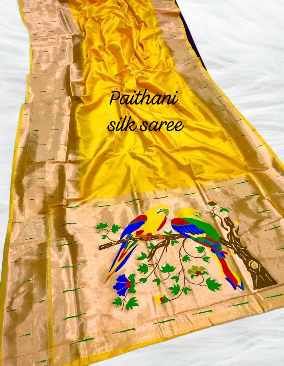 Kanchipuram Paithani Silk Saree Yellow Kanchipuram Paithani Silk Saree Yellow