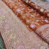 Organza printed Saree With Kashmiri Thread Work Orange (4)