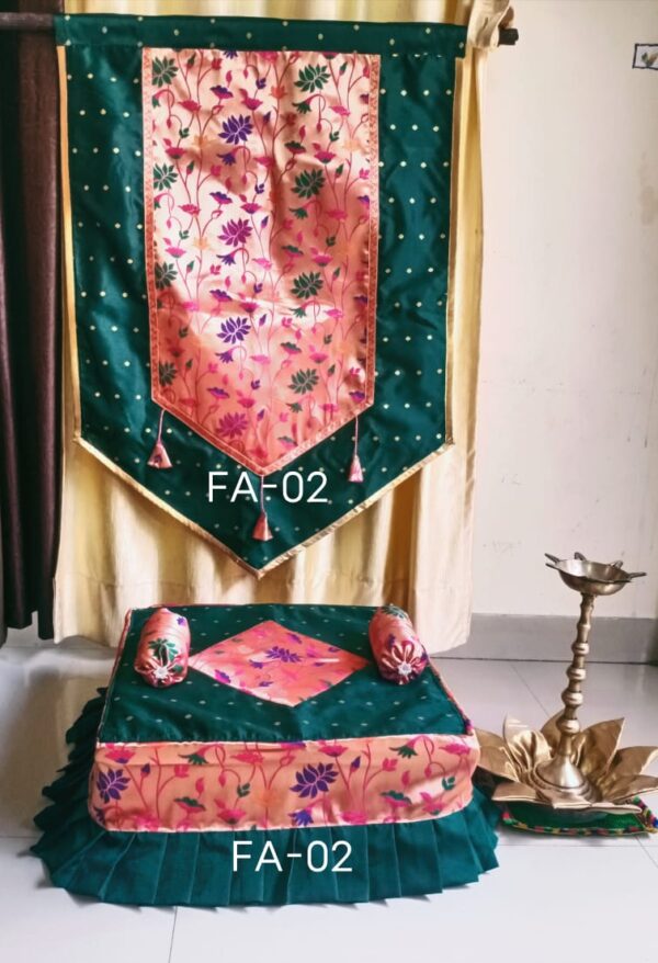 Paithani Backdrop and Chaurang Cover Combo Green