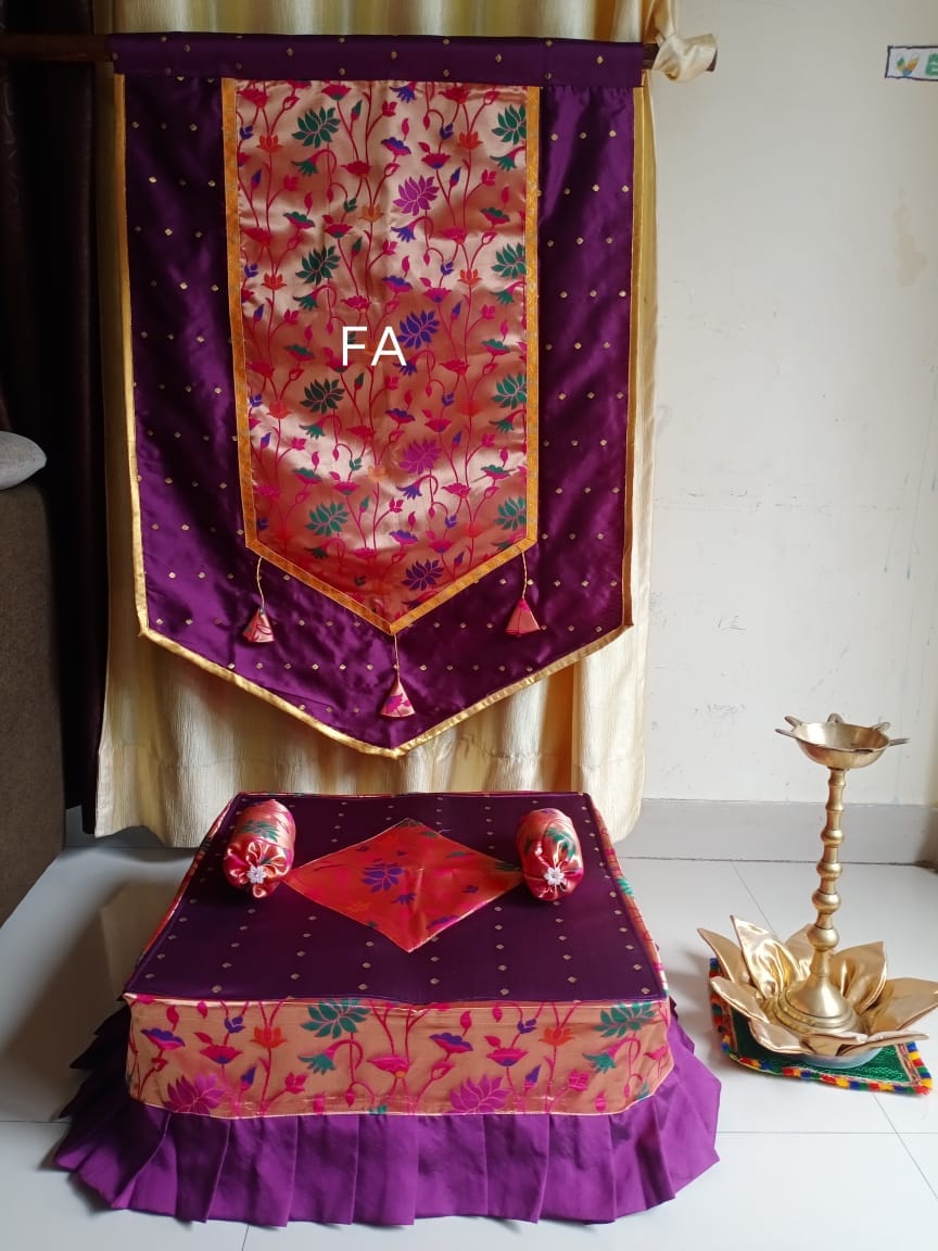 Paithani Backdrop and Chaurang Cover Combo Purple Paithani Backdrop and Chaurang Cover Combo Purple