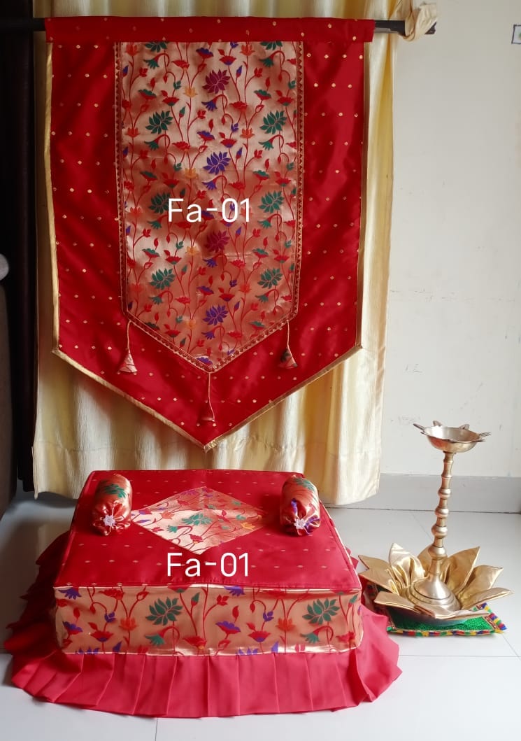 Paithani Backdrop and Chaurang Cover Combo Red Paithani Backdrop and Chaurang Cover Combo Red
