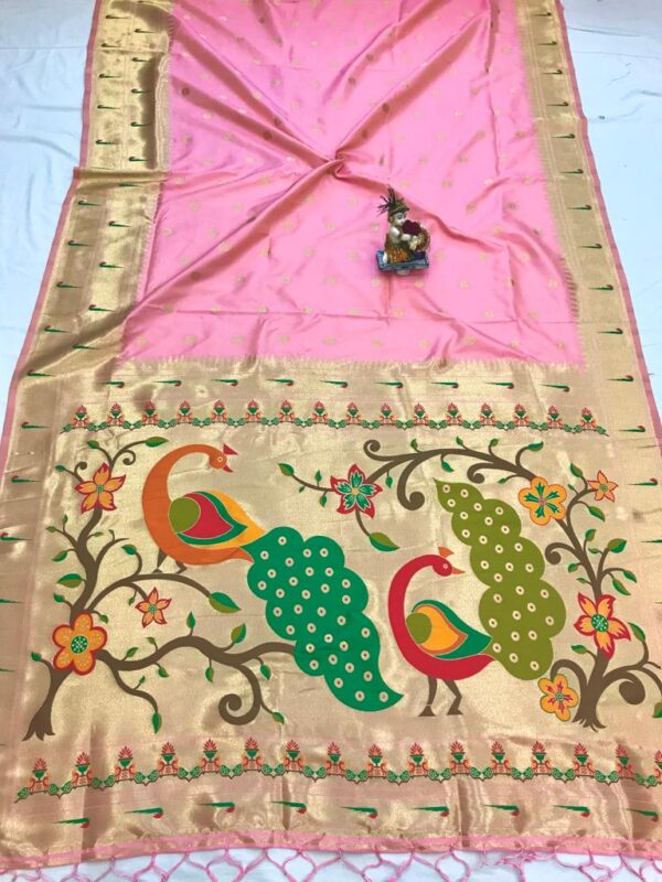 Paithani Silk Saree With Zari Weaving Work Baby Pink