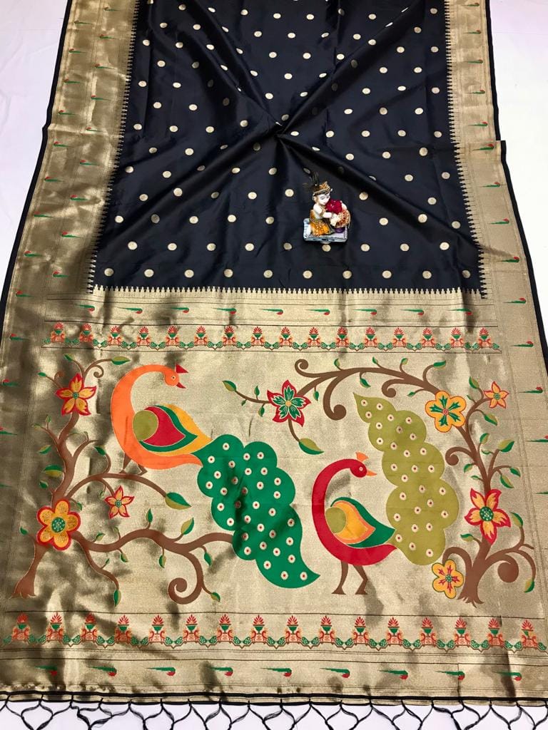 Paithani Silk Saree With Zari Weaving Work Black