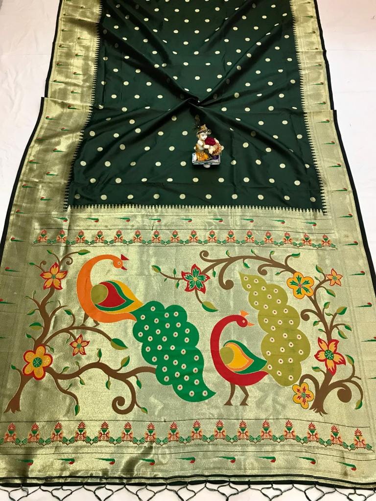 Paithani Silk Saree With Zari Weaving Work Green